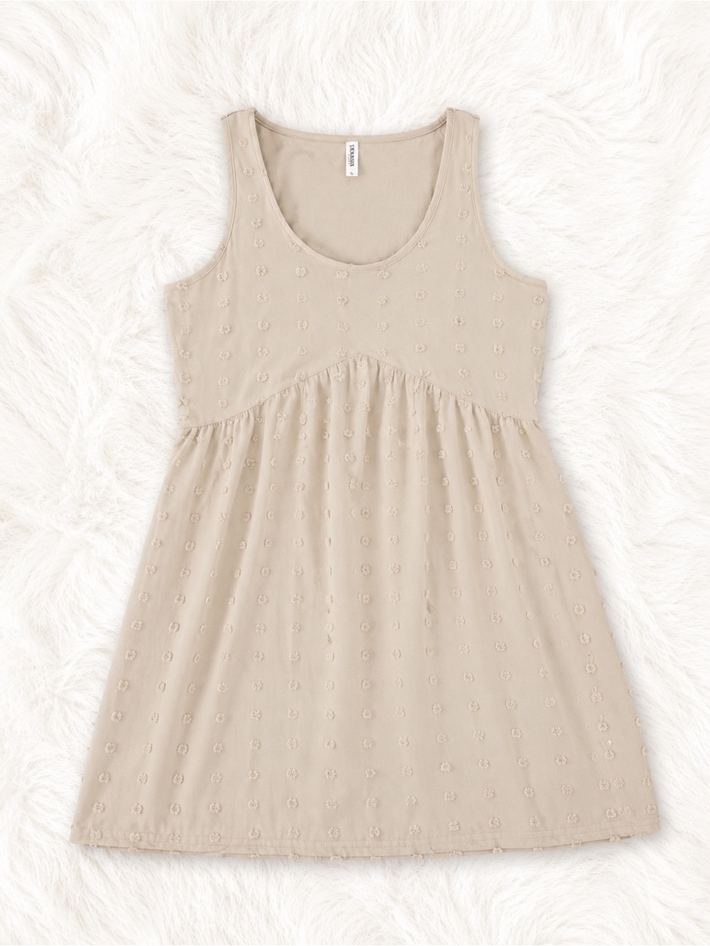 Zenana Beige Swiss Dot Babydoll Dress Small Neutral Cottagecore Boho Mini Dress